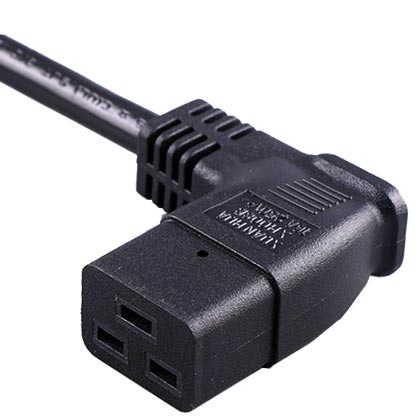 IEC 60320 C19 Power Cords Right Angle (Left) Receptacle Manufacturer Base Custom Length / Color AC Power Cable