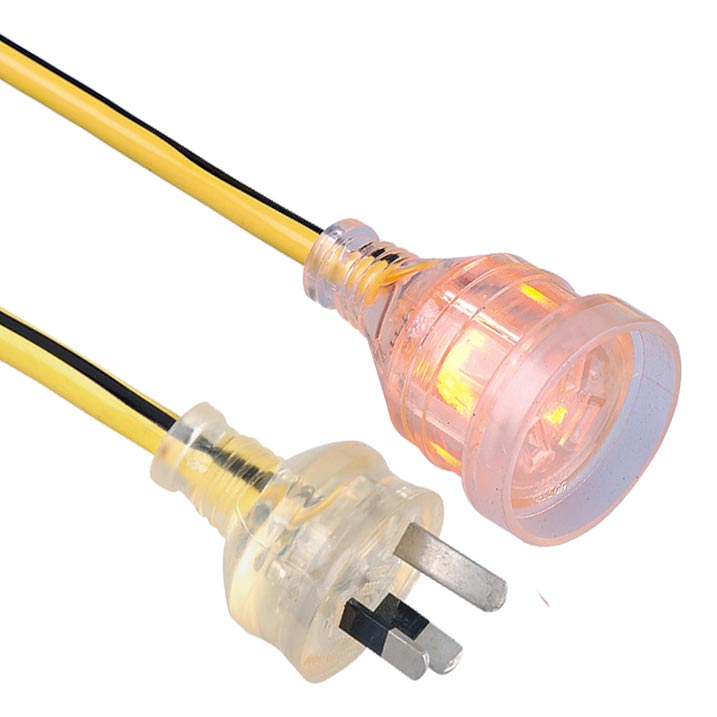 AU Mains Power Extension Lead Cord Standard Australian 3-Pin Plug with Light End Custom Length Color SAA Approved