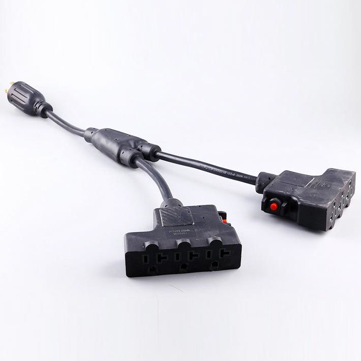 L14-30P Generator Y-Adapter Extension Cord Set Circuit Breaker NEMA 5-20R 6 Outlet Custom Length Cable