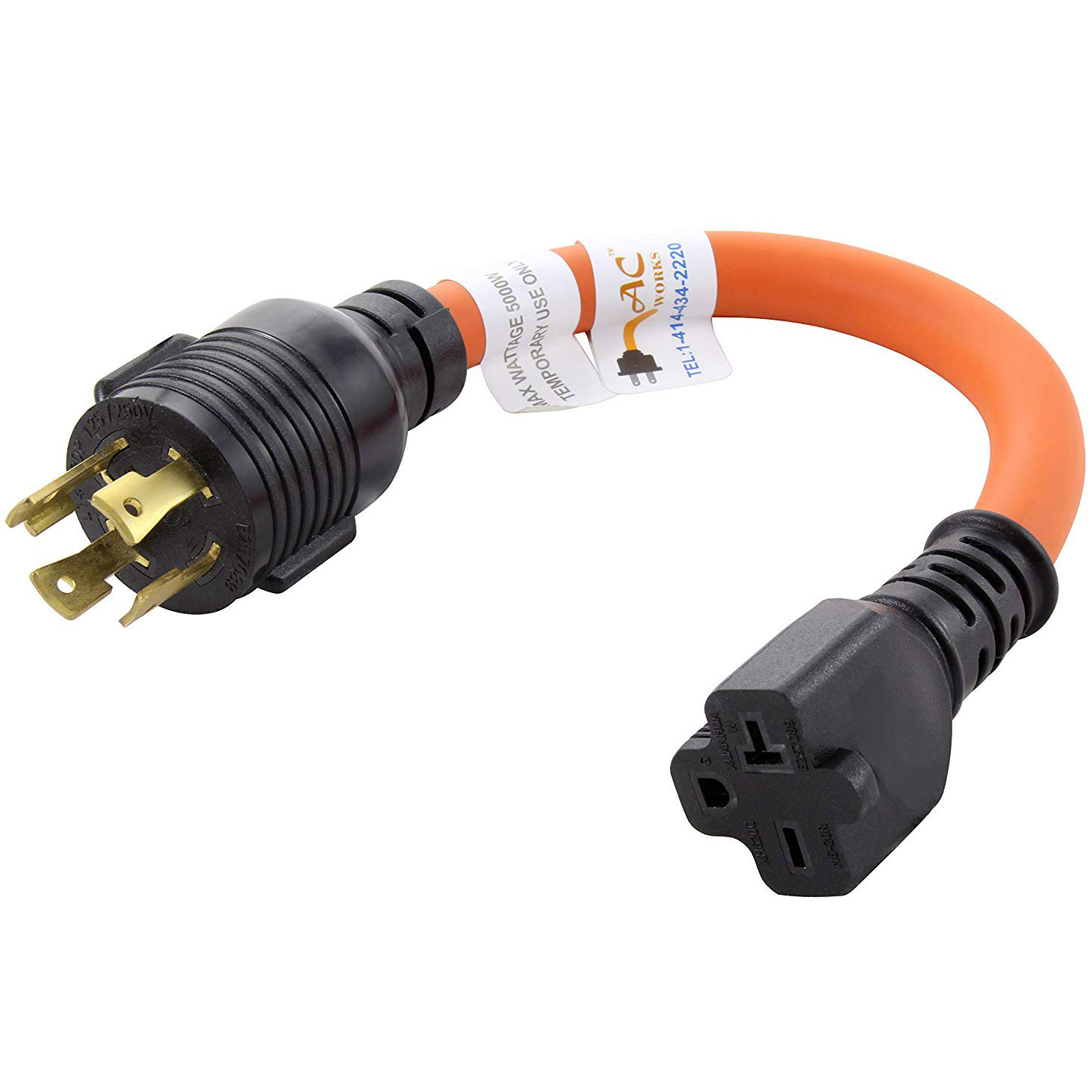 L14-30P 30 Amp 125/250V Locking Plug to 6-15/20R T Blade 15/20A 250 Volt Connector Custom Length Cable