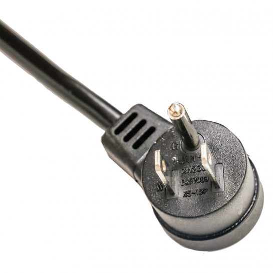 Offset Right Angle Plug / Offset Left Angle Cord Power Supply Cord NEMA 5-15 Custom Long, Color Power Cable, UL Listed