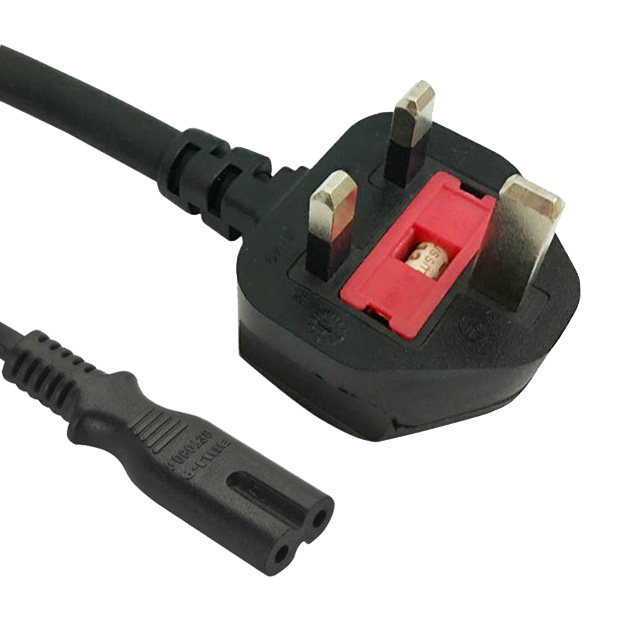 Power Cord UK 2 Wire Type G Plug IEC 60320 C7 Connector Mains Power Cable , Mains Lead Custom Length / Color